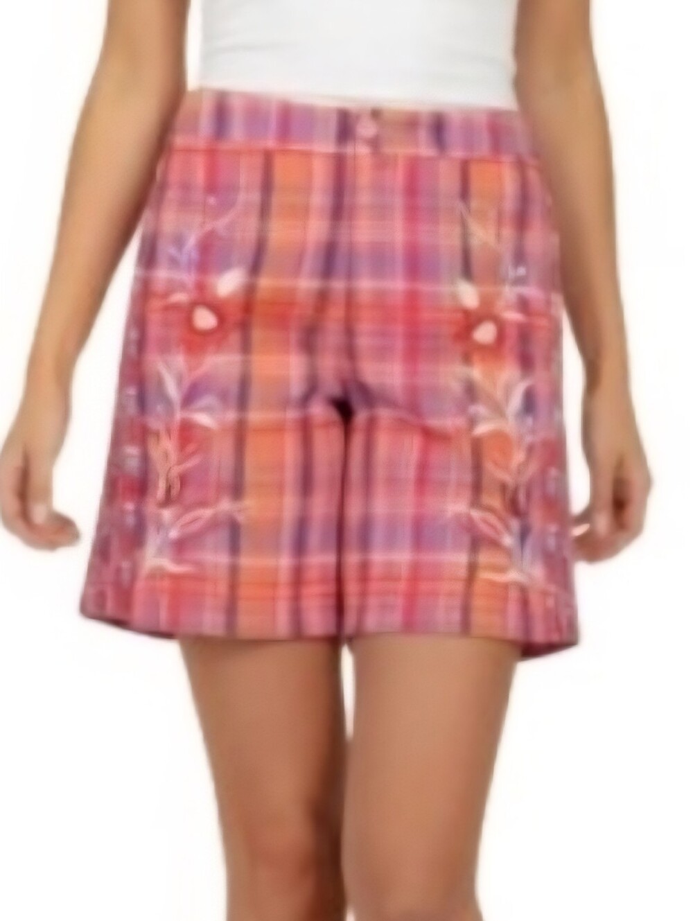 NWT Johnny Was Piper Plaid Floral Embroidered Weekend Shorts Size XS Pockets